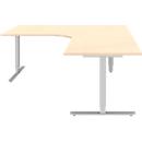 Winkelschreibtisch BARI 90°, T-Fuß, Freiformtisch, Winkel rechts, B 1800 x T 1000/800 x H 680-820 mm, Ahorn/Alu