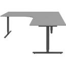Winkelschreibtisch BARI 90°, T-Fuß, Freiformtisch, Winkel rechts, B 1800 x T 1000/800 x H 680-820 mm, mittelgrau/anthrazit