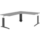 Winkelschreibtisch BARI, 90°, Winkel links, C-Fuß, B 1800 x T 1800 mm, mittelgrau
