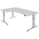 Winkelschreibtisch PLANOVA ERGOSTYLE, elektr. höhenverstellbar, 90° Winkel links, B 2000 x H 715-1182 mm, lichtgrau/weißalu + Memory Master
