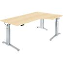 Winkelschreibtisch PLANOVA ERGOSTYLE, elektr. höhenverstellbar, 90° Winkel rechts, B 2000 x H 715-1182 mm, Ahorn/weißalu + Memory Master