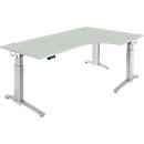 Winkelschreibtisch PLANOVA ERGOSTYLE, elektr. höhenverstellbar, 90° Winkel rechts, B 2000 x H 715-1182 mm, lichtgrau/weißalu + Memory Master