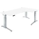 Winkelschreibtisch PLANOVA ERGOSTYLE, elektr. höhenverstellbar, 90° Winkel rechts, B 2000 x H 715-1182 mm, weiß/weißalu + Memory Master