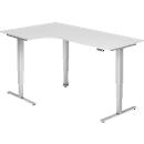 Winkelschreibtisch ULM, elektrisch höhenverstellbar, 90° Winkel links, T-Fuß, B 2000 x T 1200 x H 625-1275 mm, weiß/weißalu + Memoryschalter