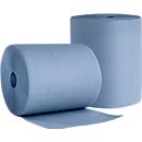 WIPEX Papier de nettoyage BlueTech, utilisation universelle, 2 couches, papier recyclé, bleu, 2 rouleaux avec Ø de noyau 200 mm &amp; 500 chiffons, format de chiffon 220 x 360 mm