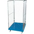 Wire mesh container 3-sided, 1350 in plastic roll container, gentian blue RAL 5010