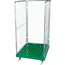 Wire mesh container 3-sided, 1350 in plastic roll container, green RAL6024