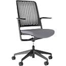 WithMe bureaustoel, met armleuningen, auto-synchroon mechanisme, vlakke zitting, geperforeerde kunststof rugleuning, afneembare bekleding, zwart/grijs
