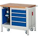 Workbench Model 8185, mobile, height-adjustable, with cupboard and drawers, W 1000 x D 700 x H 880 mm