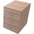 X-TIME WORK mobile pedestal, utensil drawer & 3 drawers, 420 x 560 x 580 mm, Elm