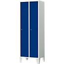 2-compartment locker, W 600 x H 1800 mm, cylinder lock, light grey/gentian blue