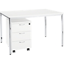 2-tlg. Büromöbel-Set, Home Office Tisch, weiss/chromsilber + Rollcontainer 333, weiss 