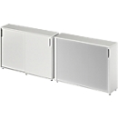 2-tlg. Büromöbelset Schäfer Shop Genius TETRIS WOOD, lichtgrau, Querrollladenschrank, B 1200 mm, 3 OH + Schiebetürenschrank, B 1200 mm, 3 OH