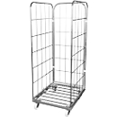 3-sided wire mesh container, 1020 on metal rolling table top