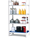 Aanbouwstelling REG 1064 voor stellingen voor gevaarlijke stoffen asecos REG 1064, B 1010 x D 640 x H 2000 mm, met opvangbak van 30 l en 3 stalen legborden