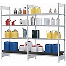 Aanbouwstelling RSG-V 1364 voor stellingen voor gevaarlijke stoffen asecos RSG-V 1364, B 1310 x D 640 x H 2000 mm, met opvangbak van 36 l PE, 3 staalmat legborden