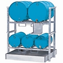 Abfüll-/Lagerstation asecos, Stahl verzinkt, für 3 x 60-L-Fass + 2 x 200-L-Fass, B 1335 mm