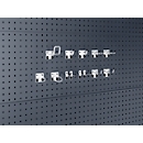 Accessoireserie geperforeerde bodemplaat Perfo, 13-delig, 11 haken/2 ronde houders, gegalvaniseerd metaal, zilver