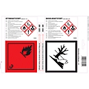Adhesive labels for canisters with petrol &amp; diesel fuel, GHS/CLP compliant, 1 sheet with 4 labels, glossy white/red/black
