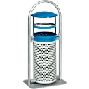 Afvalverzamelaar - staal - met asbakinzet - 65 L - blauw/wit