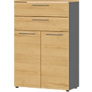 Aktenschrank Agenda Home, 3 OH, B 800 x T 400 x H 1200 mm, 2 Schubladen, Graphit/Eiche