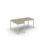 Angled desk BEXXSTAR, round tube base, attachment left, W 2000 x D 800/1200 mm, maple decor