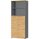 Armario archivador Agenda Home, 5 compartimentos, 800 mm (ancho) x 400 mm (profundidad) x 1970 mm (alto), 2 compartimentos abiertos, con cerradura, grafito/roble