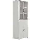 Armario combinado PALENQUE, 6 AA, puertas de vidrio/madera, An 800 x P 420 x Al 2160 mm, gris luminoso