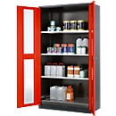 Armario para productos químicos Asecos CS-CLASSIC-G, puerta con bisagras y recorte de cristal, 3 estantes, 1055x520x1950 mm, rojo tráfico