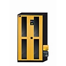 Armario para productos químicos asecos CS-CLASSIC-G, puertas batientes con recorte de cristal, frontal amarillo de seguridad, ancho 1055 x fondo 520 x alto 1950 mm