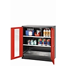 Armario para productos químicos asecos CS-CLASSIC-G, puertas batientes con recorte de cristal, frontal rojo tráfico, ancho 1055 x fondo 520 x alto 1105 mm
