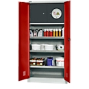 Armario para sustancias peligrosas Schäfer Shop Select, ancho 950 x fondo 500 x alto 1935 mm, 3 bandejas, compartimento de seguridad tipo 30, gris claro/rojo rubí