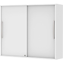Armario superpuesto de puertas correderas BARI, 4 estantes, cerradura, tabique central, An 1200 x P 430 x Al 1057 mm, blanco