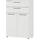 Armoire à 2 portes battantes et 2 tiroirs Agenda, 3 HC, L 800 x P 400 x H 1200 mm, gris clair