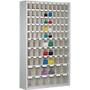 Armoire à bacs de stockage, volume 635 l, 86 bacs de stockage amovibles avec poignée encastrée, L 1270 x P 250 x H 2000 mm, l.gris/transparent