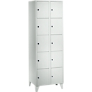 Armoire à casiers pour objets de valeur 300 mm, 2 compartiments, 10 casiers, serrure à cylindre de sécurité, pied, gris clair
