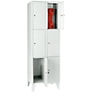 Armoire à casiers pour objets de valeur 300 mm, 2 compartiments, 6 casiers, serrure à cylindre de sécurité, pied, gris clair