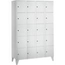 Armoire à casiers pour objets de valeur 300 mm, 4 compartiments, 20 casiers, serrure à cylindre de sécurité, pied, gris clair