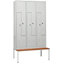 Armoire à linge, 6 compartiments, avec banquette, 6 compartiments, avec portes en Z, verrou tournant, gris clair