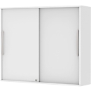 Armoire à monter à porte coulissante BARI, 4 tablettes, serrure, avec cloison médiane, l. 1200 x P 430 x H 1057 mm, blanc