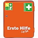 Armoire à pharmacie HEIDELBERG, tôle d'acier, serrure de sécurité, L 362 x P 140 x H 302 mm, contenu selon DIN 13157, orange