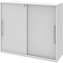 Armoire à porte coulissante BARI, 4 tablettes, serrure, avec cloison médiane, l. 1200 x P 430 x H 1117 mm, blanc