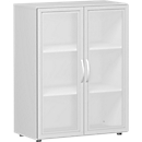 Armoire à portes vitrées ALICANTE, 3 hauteurs de classeurs, l. 800 x P 420 x H 1104 mm, gris clair