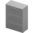 Armoire à portes vitrées ARLON OFFICE, 3 hauteurs de classeurs, portes vitrées sans cadre, l. 900 x P 450 x H 1232 mm, gris clair/alu