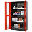 Armoire à produits chimiques, porte battante avec découpe de verre, 3 étagères, 1055 x 520 x 1950 mm, rouge circulation