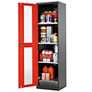 Armoire à produits chimiques, porte battante et découpe de verre, 3 étagères, H 1950 mm, rouge circulation