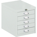 Armoire à tiroirs avec verrouillage central, 5 tiroirs, 330 mm de hauteur, gris clair