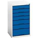 Armoire à tiroirs Bott verso, 7 tiroirs, jusqu'à 75 kg par tiroir, porte battante, ouverture totale, L 525 x P 550 x H 900 mm, tôle d'acier, gris-bleu
