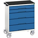 Armoire à tiroirs mobile Bott verso, 5 tiroirs, jusqu'à 50 kg par tiroir, extension totale, L 800 x P 550 x H 965 mm, tôle d'acier, gris-bleu