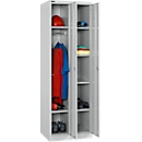 Armoire à vêtements, 2 pièces, 1 x avec 2 étagères et penderie, 1 x avec 4 étagères, L 300 x P 457 x H 1800 mm, serrure cylindrique 